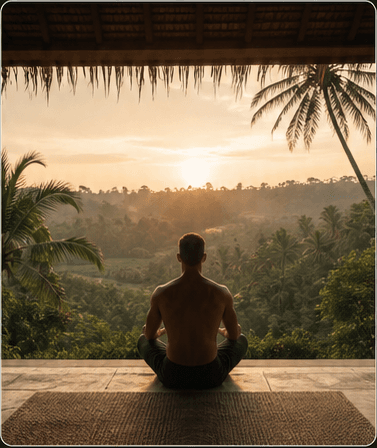 Morning meditation overlooking Bali jungle