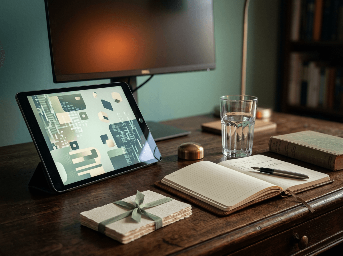 Premium masterclass screen and deep-work desk setup